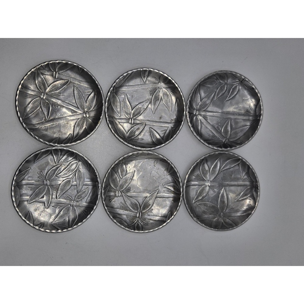 Everlast Forged Aluminum Bamboo Coasters Set of 6 Vintage 3.25" Mid Century